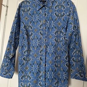 Land’s End 18W No Iron 100% Supima Cotton Paisley Long Slv Button Down Top